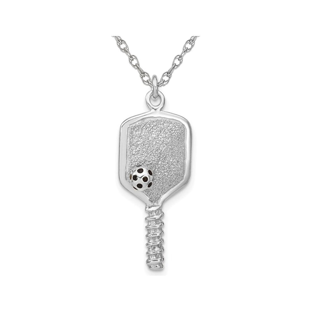 Sterling Silver Pickleball Paddle and Ball Charm Pendant with Chain Image 1