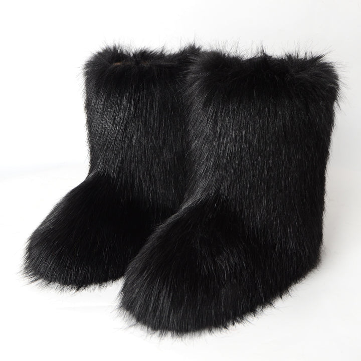 2023 Winter Faux faux Boots Women Warm Fluffy Snow Boots Luxury Footwear Female Furry Fox faux Bottes Fashion Winter Image 1