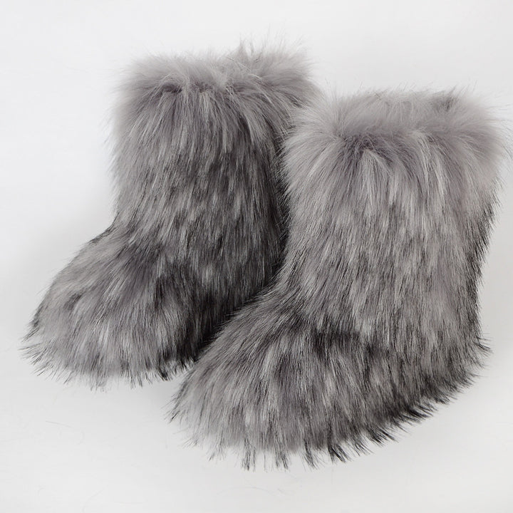 2023 Winter Faux faux Boots Women Warm Fluffy Snow Boots Luxury Footwear Female Furry Fox faux Bottes Fashion Winter Image 3