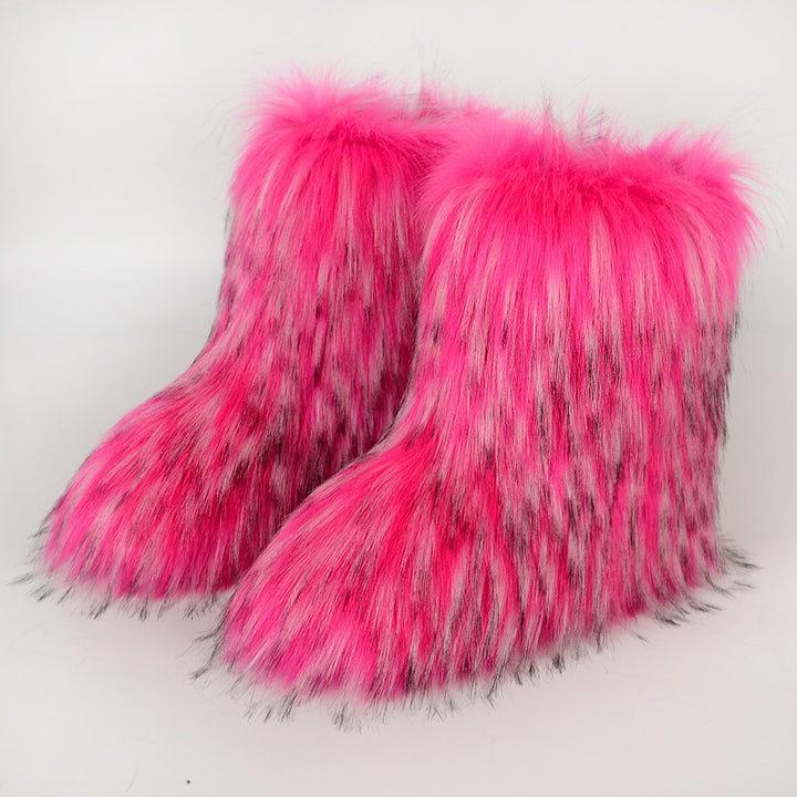 2023 Winter Faux faux Boots Women Warm Fluffy Snow Boots Luxury Footwear Female Furry Fox faux Bottes Fashion Winter Image 4