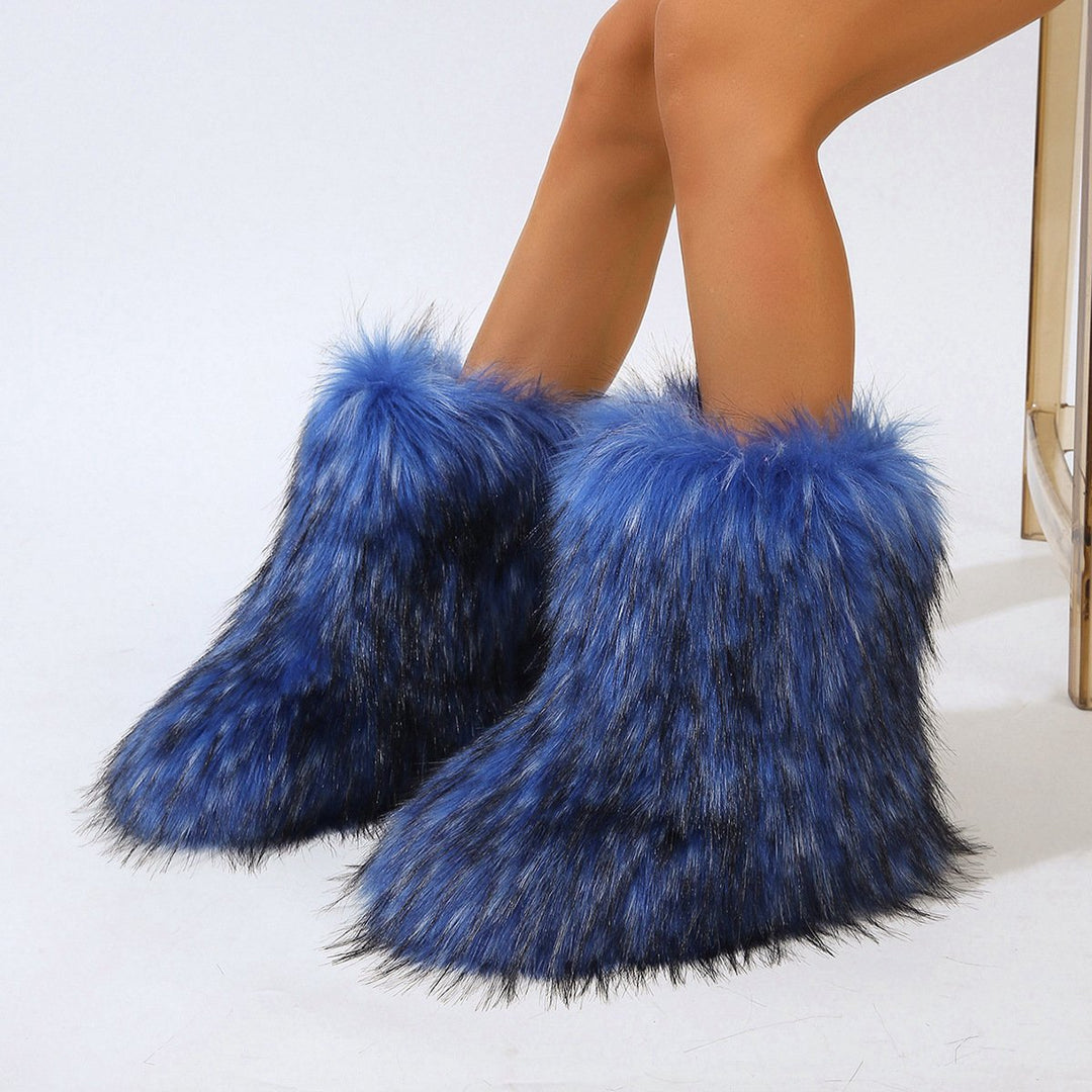 2023 Winter Faux faux Boots Women Warm Fluffy Snow Boots Luxury Footwear Female Furry Fox faux Bottes Fashion Winter Image 4