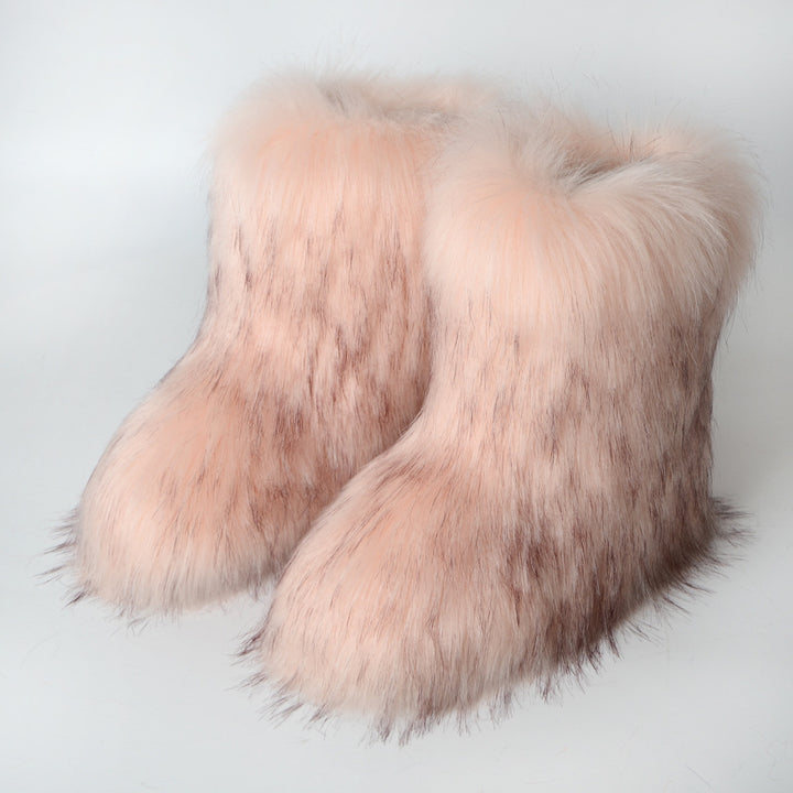 2023 Winter Faux faux Boots Women Warm Fluffy Snow Boots Luxury Footwear Female Furry Fox faux Bottes Fashion Winter Image 7