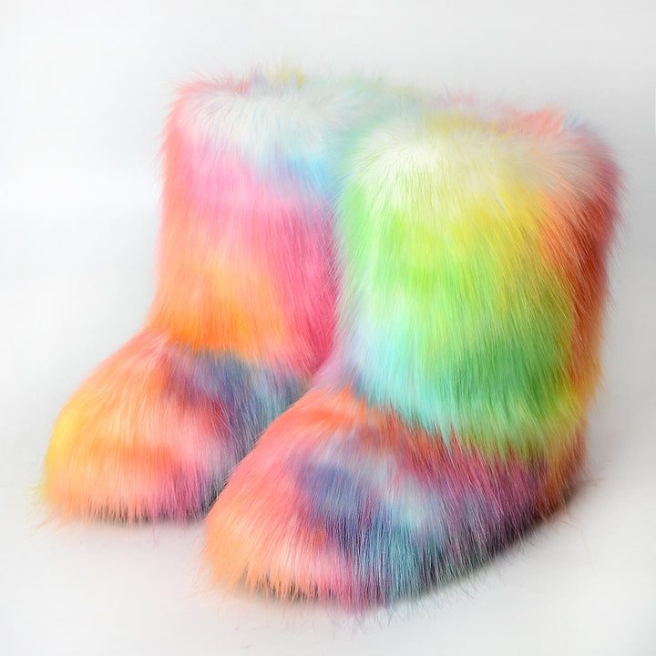 2023 Winter Faux faux Boots Women Warm Fluffy Snow Boots Luxury Footwear Female Furry Fox faux Bottes Fashion Winter Image 8