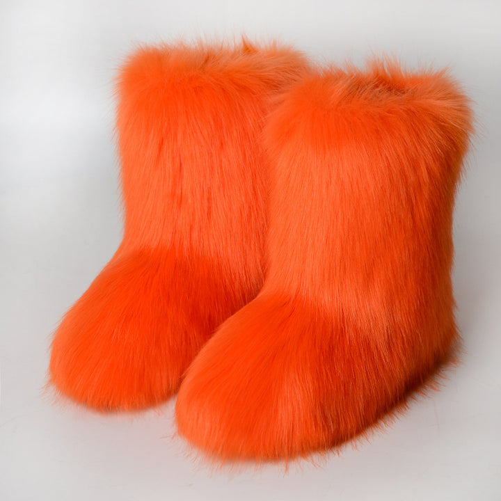 2023 Winter Faux faux Boots Women Warm Fluffy Snow Boots Luxury Footwear Female Furry Fox faux Bottes Fashion Winter Image 9