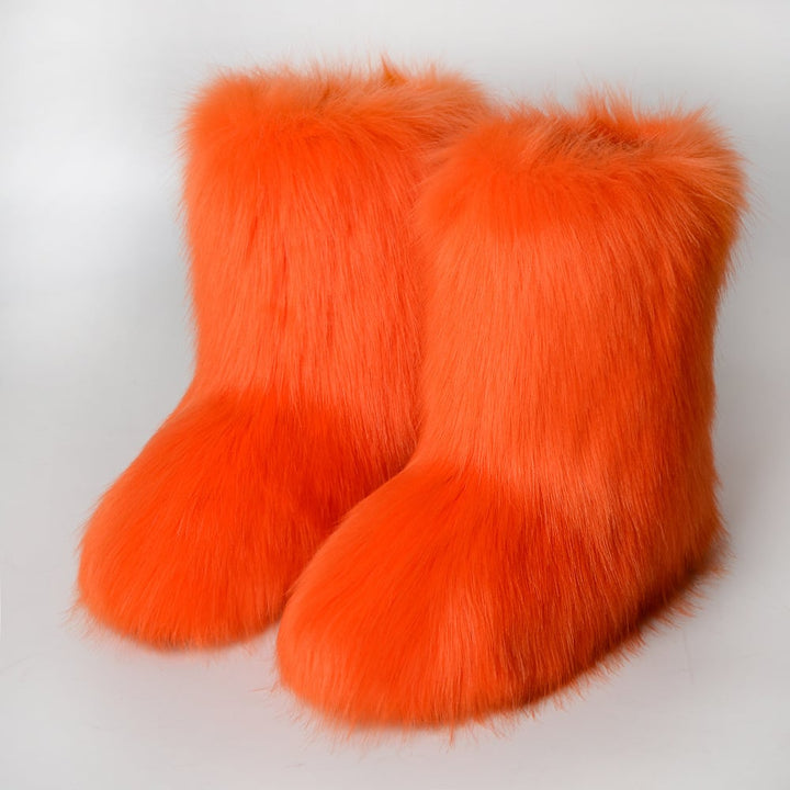 2023 Winter Faux faux Boots Women Warm Fluffy Snow Boots Luxury Footwear Female Furry Fox faux Bottes Fashion Winter Image 1