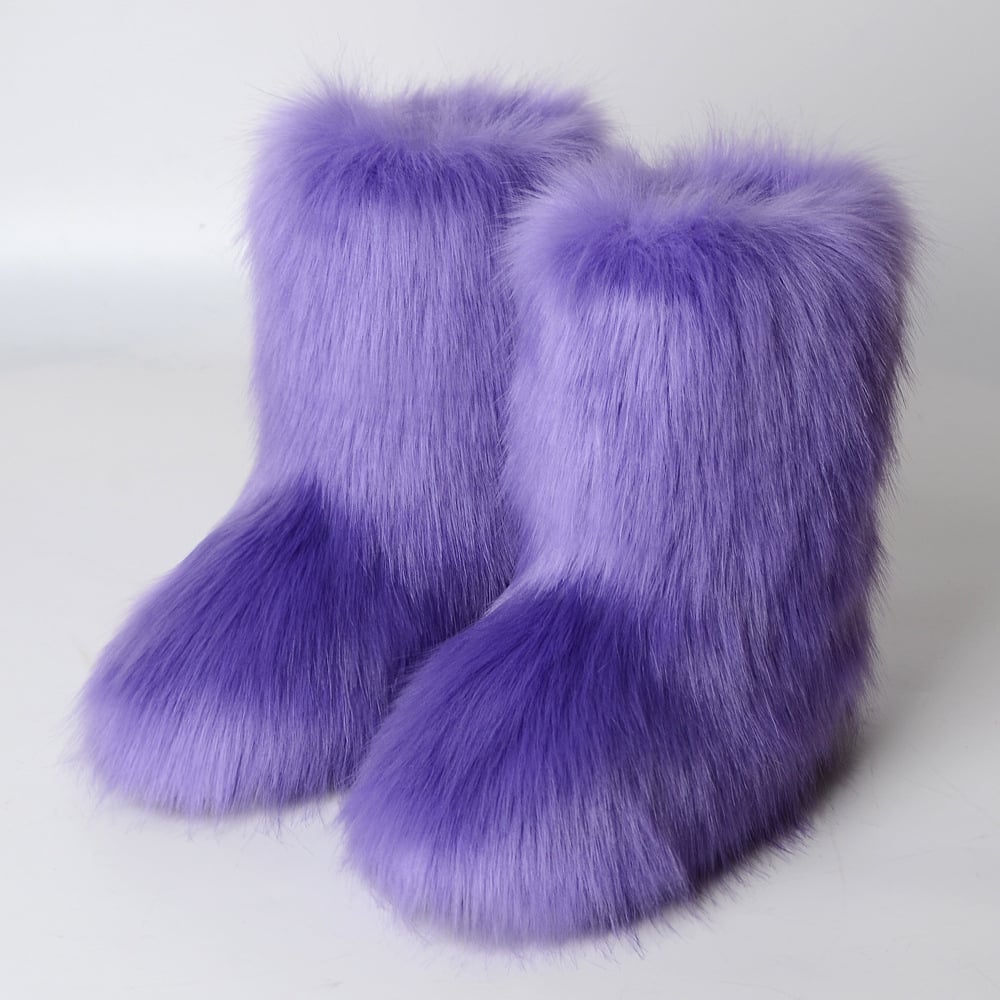 2023 Winter Faux faux Boots Women Warm Fluffy Snow Boots Luxury Footwear Female Furry Fox faux Bottes Fashion Winter Image 1