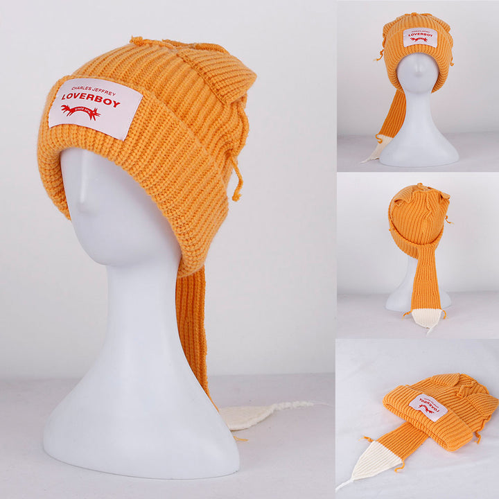 2022 Winter Skullies Cute Women Long ears fox Hat Crochet Knitted Hat Costume Beanie Hats Women christmas Gift Hip-hop Image 4