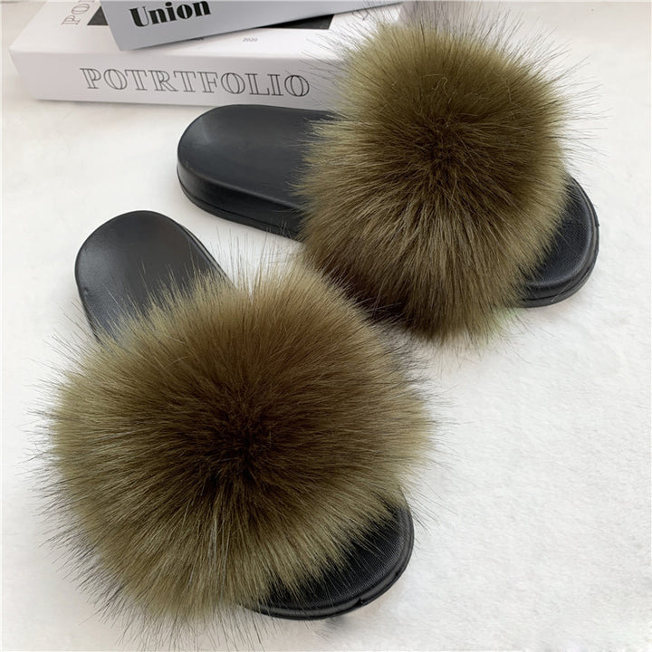 Summer Faux faux Slippers Women Indoor Furry faux Slides Female Plush Flip Flops Flats Sandals Casual Fluffy Slipper Image 1