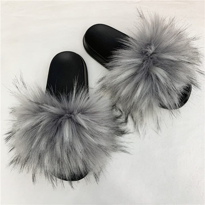 Summer Faux faux Slippers Women Indoor Furry faux Slides Female Plush Flip Flops Flats Sandals Casual Fluffy Slipper Image 6