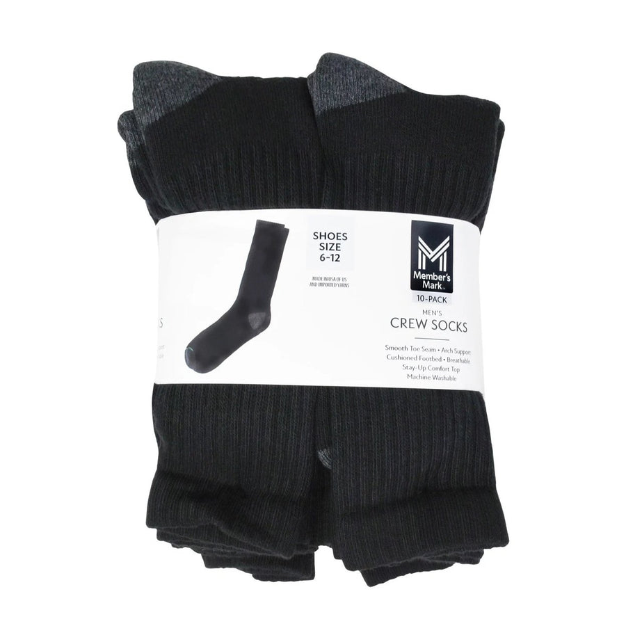 Members Mark Crew Sock 10 Count (Black) Image 1