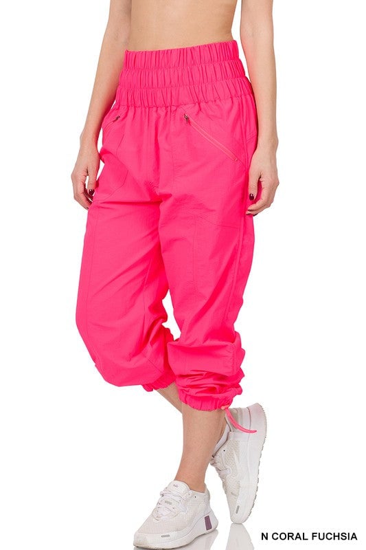 Windbreaker Smocked High Waistband Jogger Pants Image 1