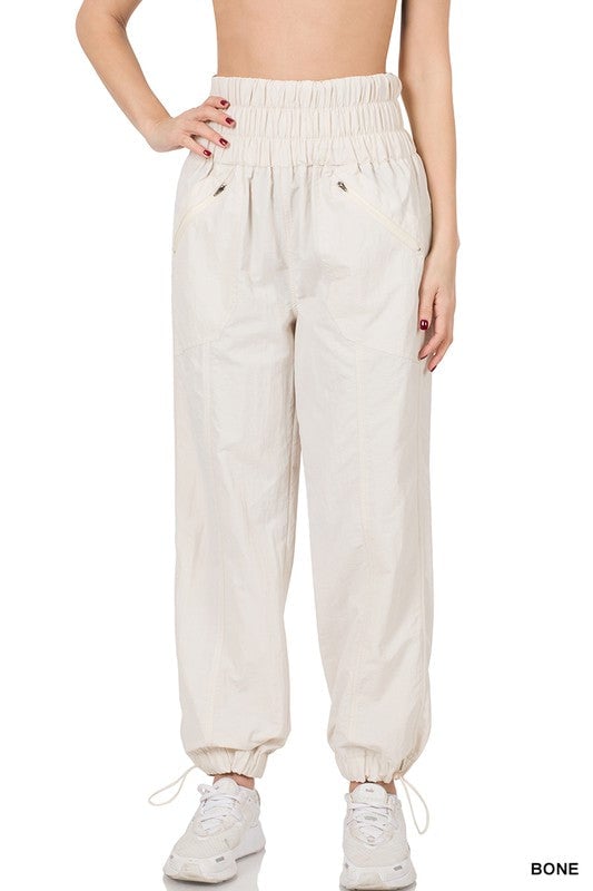 Windbreaker Smocked High Waistband Jogger Pants Image 1