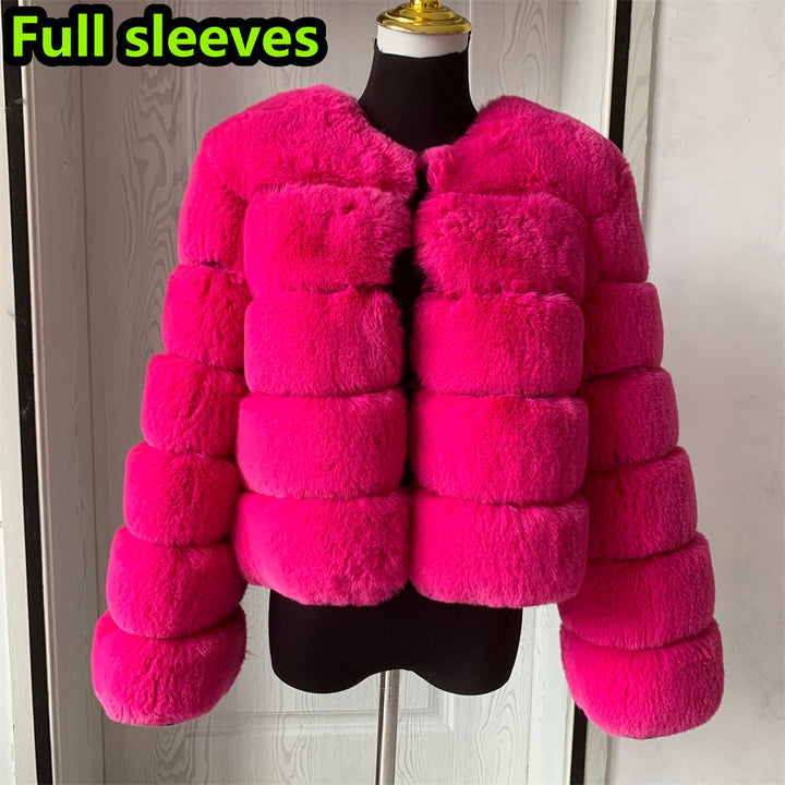 Womens Fashion faux faux coat super hot Autumn Winter women short Faux fox faux fluffy jacket fine 7xl Ladies furry Image 4