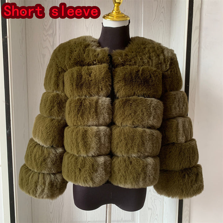 Womens Fashion faux faux coat super hot Autumn Winter women short Faux fox faux fluffy jacket fine 7xl Ladies furry Image 4