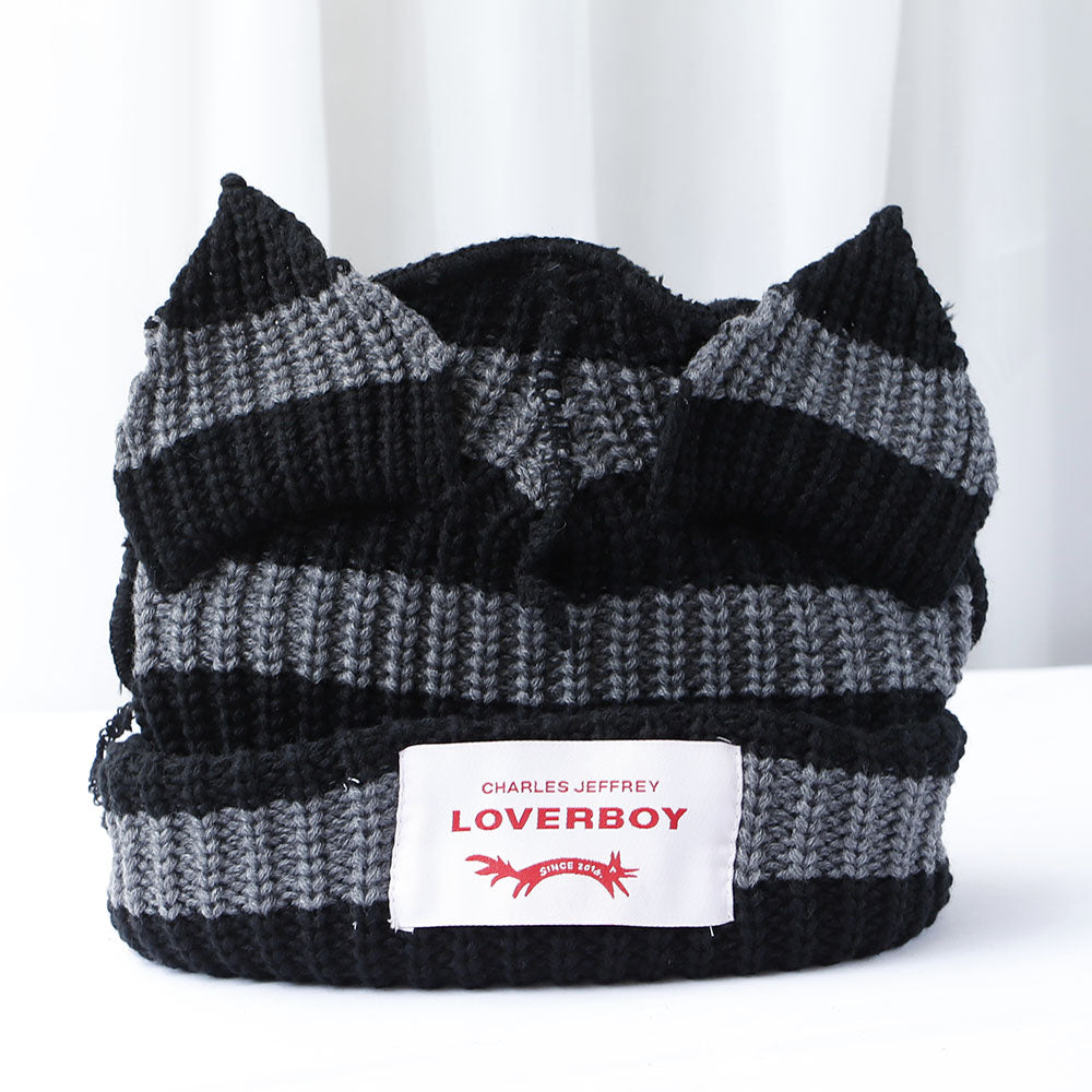 2024 Cute Fashion Hooded Lover Boy Ear Knit Double-layer Warm Fox Ear Woolen Hat Niche Design Hip-hop Personality Cold Image 4