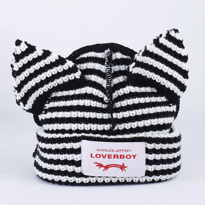 2024 Cute Fashion Hooded Lover Boy Ear Knit Double-layer Warm Fox Ear Woolen Hat Niche Design Hip-hop Personality Cold Image 6