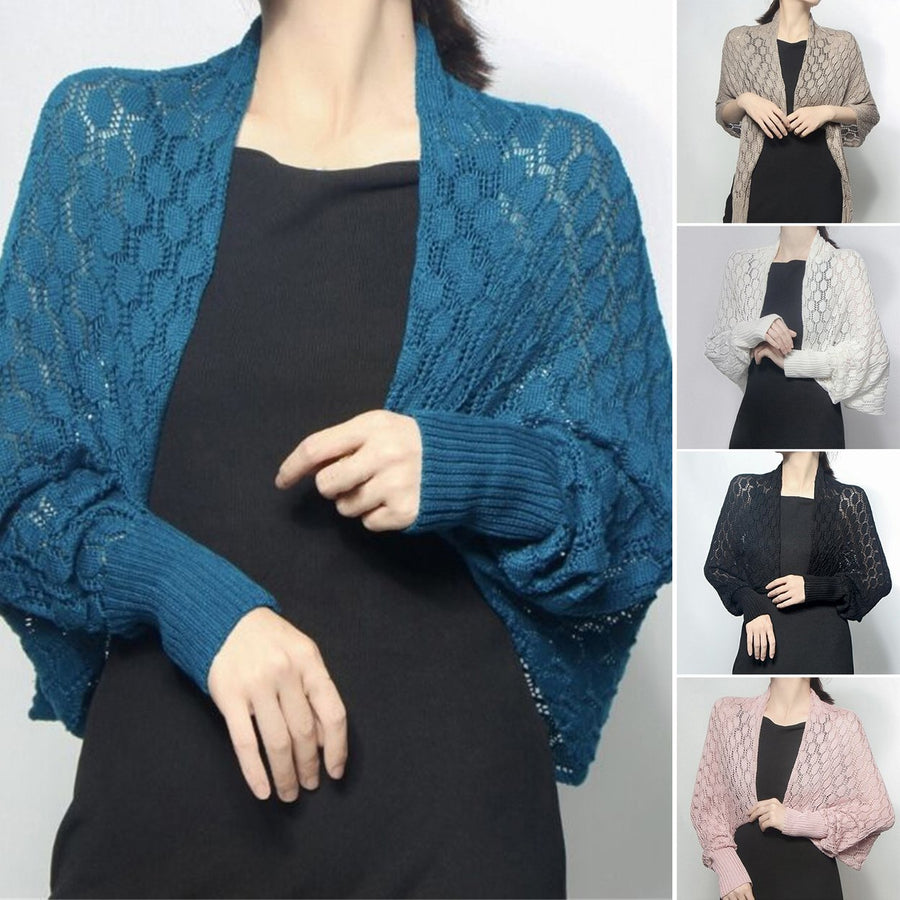 Women Shawl Long Sleeve Soft Fabric Cardigan Open Stitch Solid Color See-through Hollow Out Sunscreen Summer Cape Coat Image 1