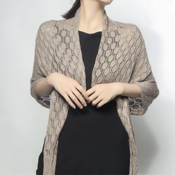 Women Shawl Long Sleeve Soft Fabric Cardigan Open Stitch Solid Color See-through Hollow Out Sunscreen Summer Cape Coat Image 8