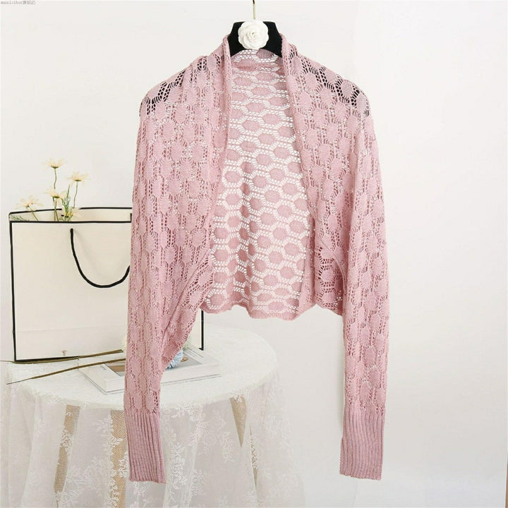 Women Shawl Long Sleeve Soft Fabric Cardigan Open Stitch Solid Color See-through Hollow Out Sunscreen Summer Cape Coat Image 11