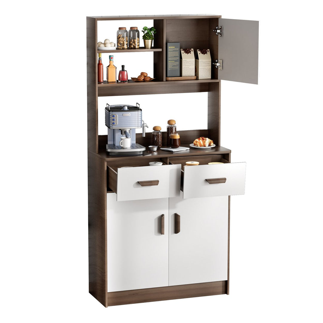 Kitchen Pantry Storage Cabinet with Buffet Cupboard Utility Pantry with Microwave Stand Kitchen Cabinets with 2 Drawers Image 1