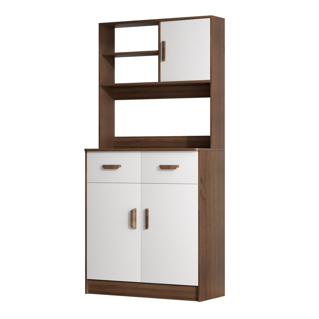 Kitchen Pantry Storage Cabinet with Buffet Cupboard Utility Pantry with Microwave Stand Kitchen Cabinets with 2 Drawers Image 2