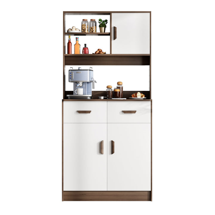 Kitchen Pantry Storage Cabinet with Buffet Cupboard Utility Pantry with Microwave Stand Kitchen Cabinets with 2 Drawers Image 4