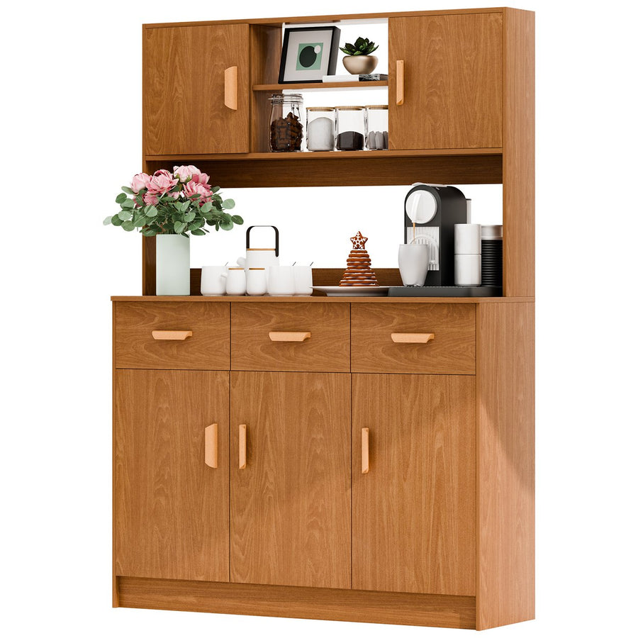 Kitchen Pantry Storage Cabinet Utility Pantry with Microwave Stand Household Wall Tall Sideboard with 3 Drawers 5 Doors Image 1