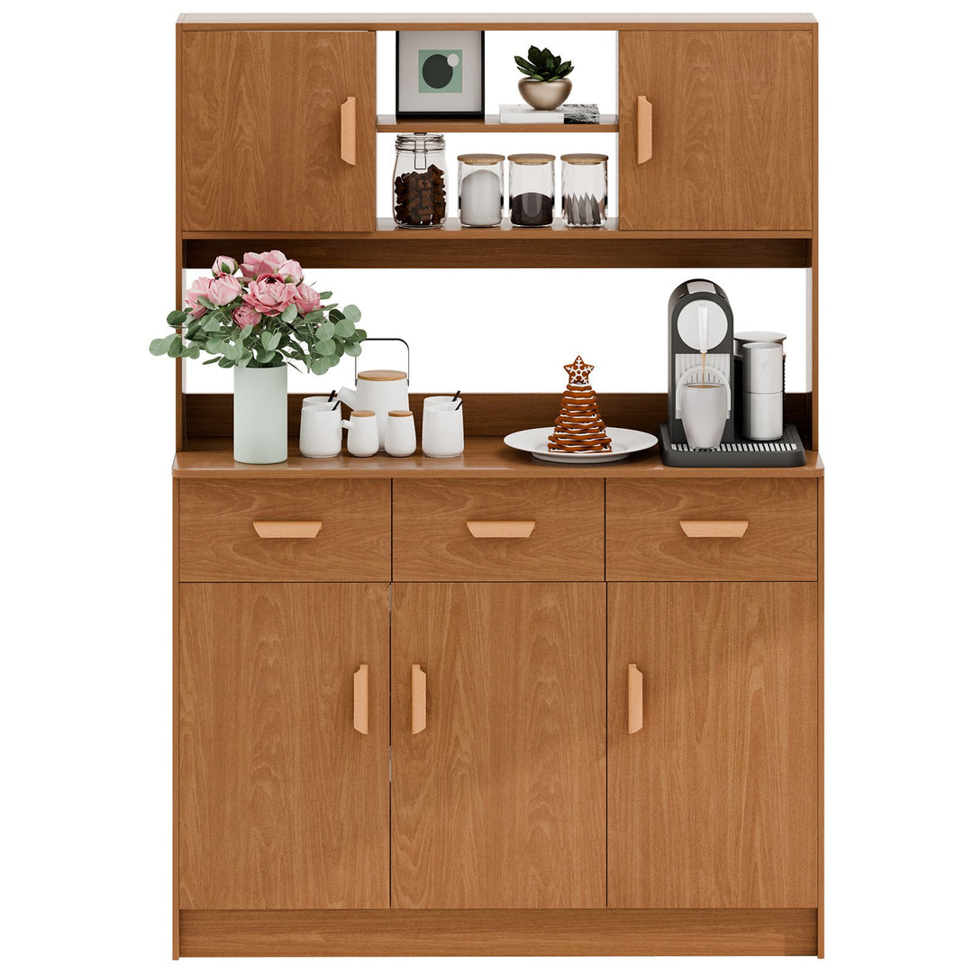 Kitchen Pantry Storage Cabinet Utility Pantry with Microwave Stand Household Wall Tall Sideboard with 3 Drawers 5 Doors Image 4