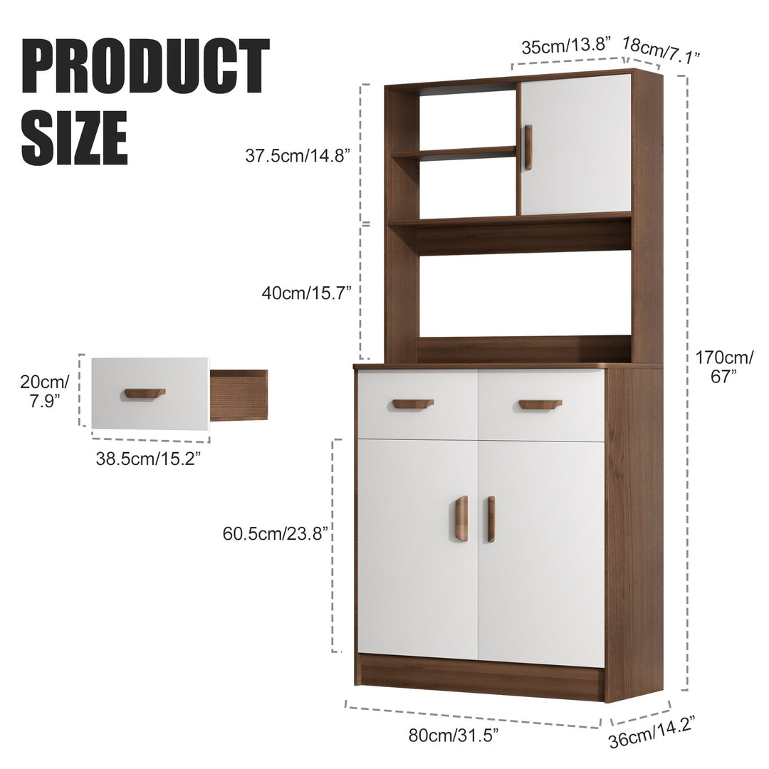 Kitchen Pantry Storage Cabinet with Buffet Cupboard Utility Pantry with Microwave Stand Kitchen Cabinets with 2 Drawers Image 9