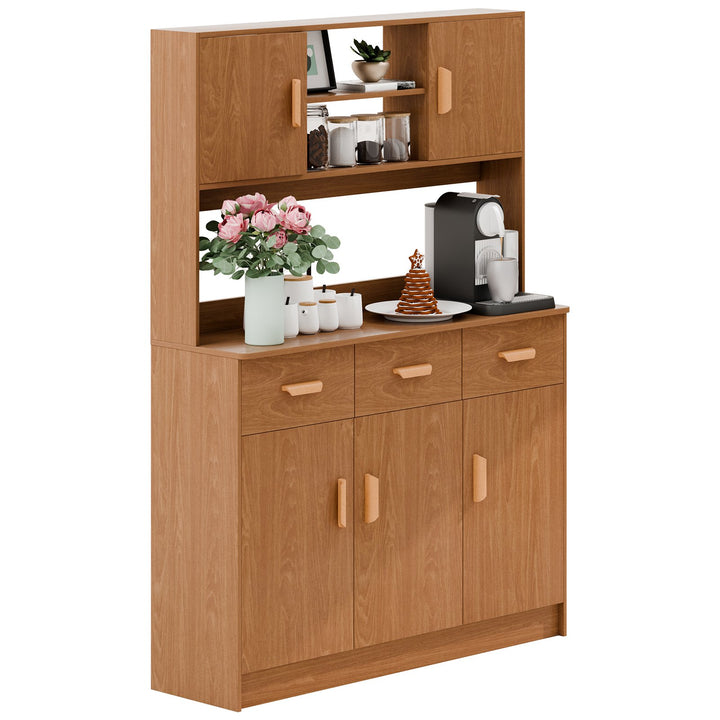 Kitchen Pantry Storage Cabinet Utility Pantry with Microwave Stand Household Wall Tall Sideboard with 3 Drawers 5 Doors Image 6