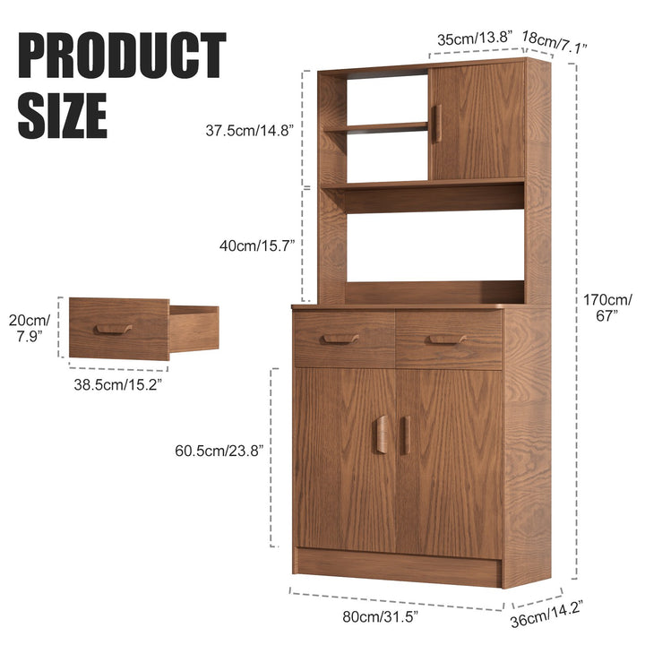 Kitchen Pantry Storage Cabinet with Buffet Cupboard Utility Pantry with Microwave Stand Kitchen Cabinets with 2 Drawers Image 10