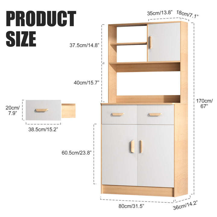 Kitchen Pantry Storage Cabinet with Buffet Cupboard Utility Pantry with Microwave Stand Kitchen Cabinets with 2 Drawers Image 11