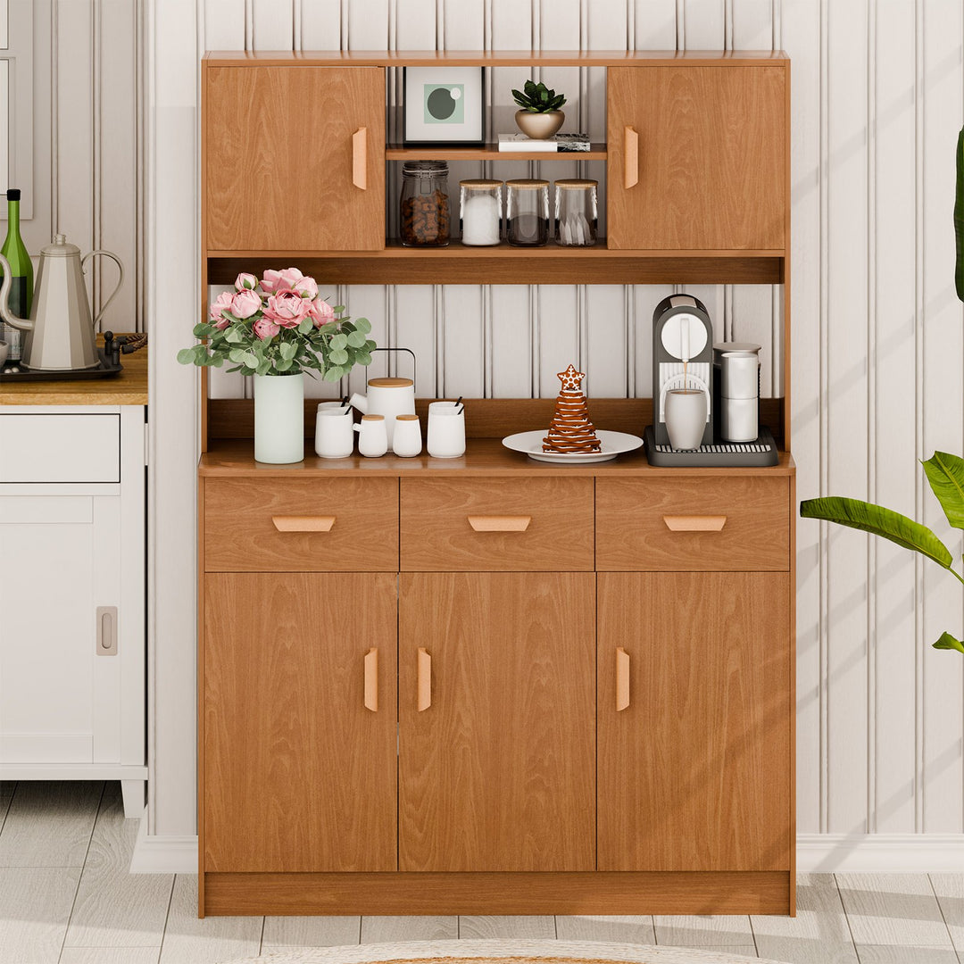 Kitchen Pantry Storage Cabinet Utility Pantry with Microwave Stand Household Wall Tall Sideboard with 3 Drawers 5 Doors Image 11