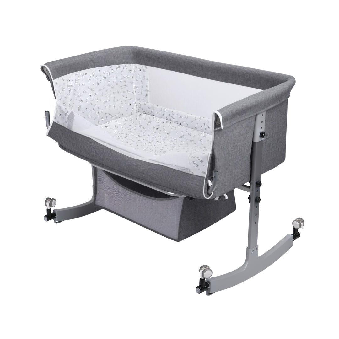 Height Adjustable Baby Bedside Bassinet Crib with Large Curvature Cradle Movable Beside Bassinet with Mosquito Net Image 4