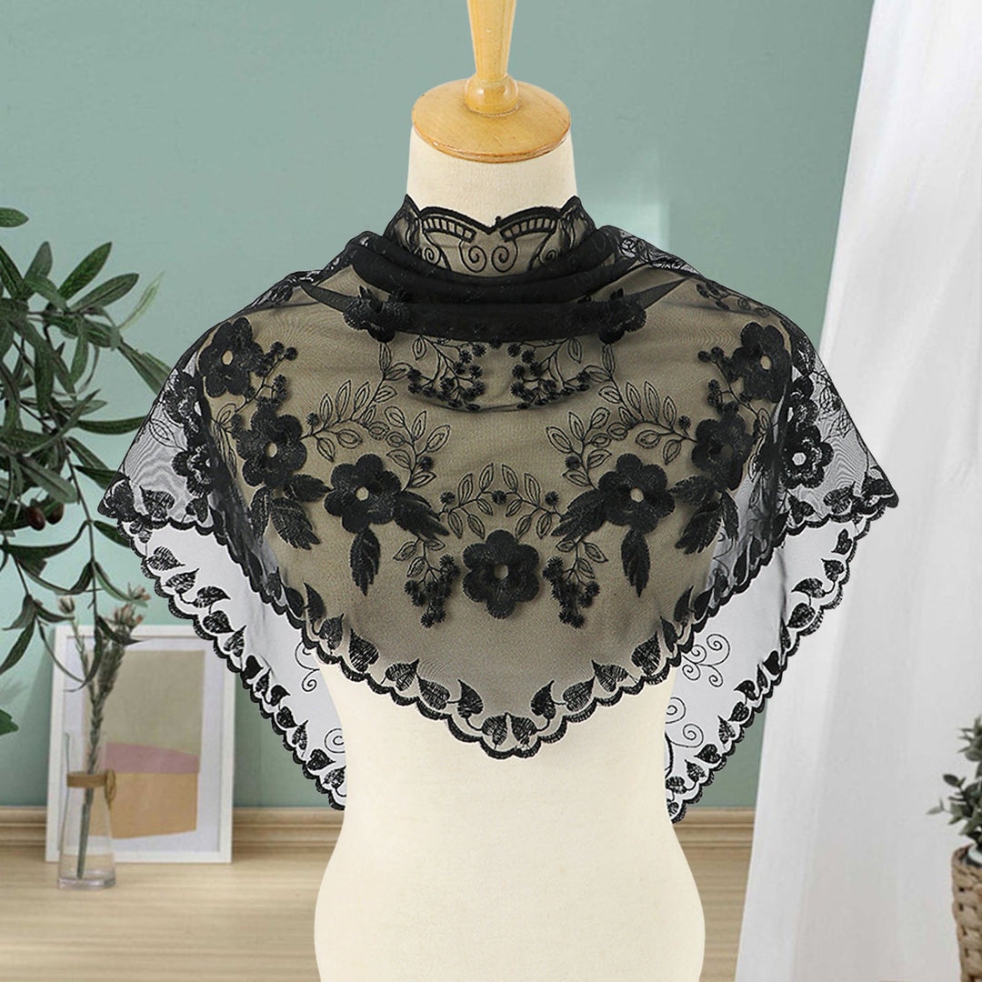 Triangle Scarf Lace Satin Shawl Scarf Hollow Embroidery Flower Pattern Beach Sun Protection Shawl Women Daily Wear Image 2