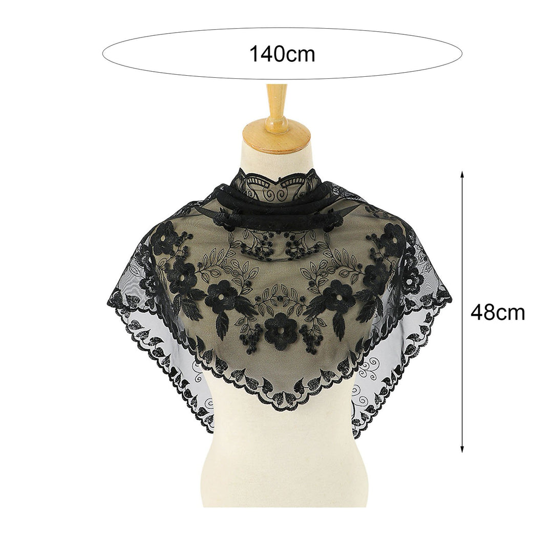 Triangle Scarf Lace Satin Shawl Scarf Hollow Embroidery Flower Pattern Beach Sun Protection Shawl Women Daily Wear Image 6