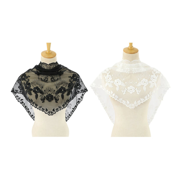 Triangle Scarf Lace Satin Shawl Scarf Hollow Embroidery Flower Pattern Beach Sun Protection Shawl Women Daily Wear Image 9