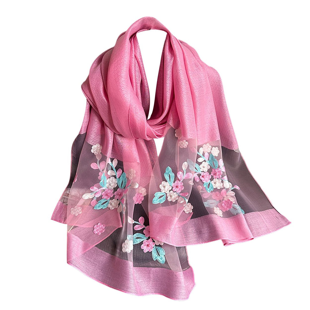 Faux Silk Scarf with Beading Embroidered Crabapple Flower Design Women Versatile Shawl Comfortable Imitation Silk Scarf Image 11