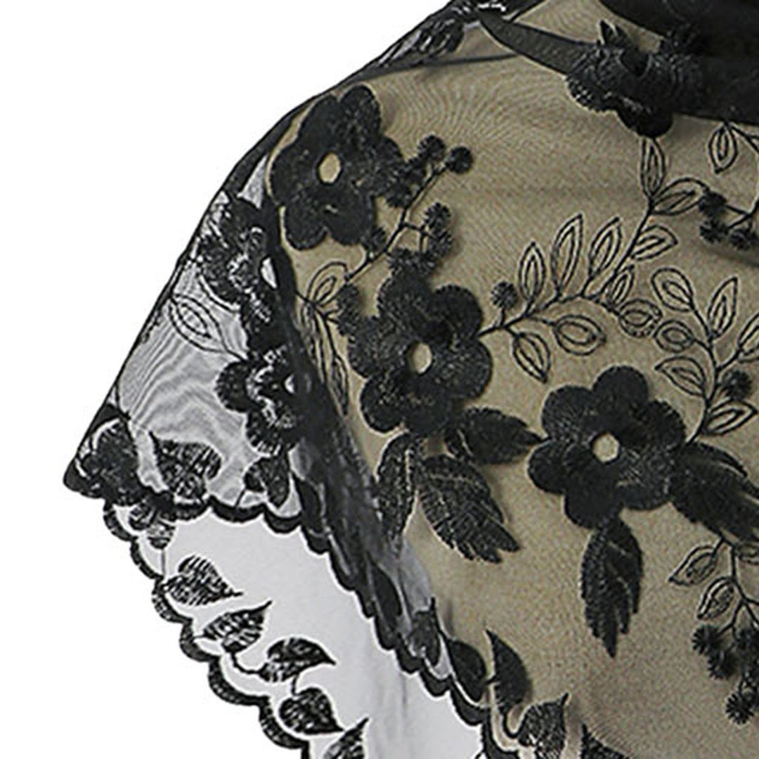 Triangle Scarf Lace Satin Shawl Scarf Hollow Embroidery Flower Pattern Beach Sun Protection Shawl Women Daily Wear Image 10