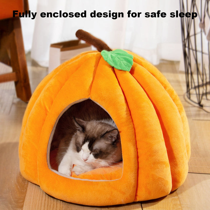 Semi-Enclosed Pet Bed for Cats All Seasons Comfort Stable Anti-Slip Pumpkin Pet Tent Cat House for Small Medium Dogs Image 4