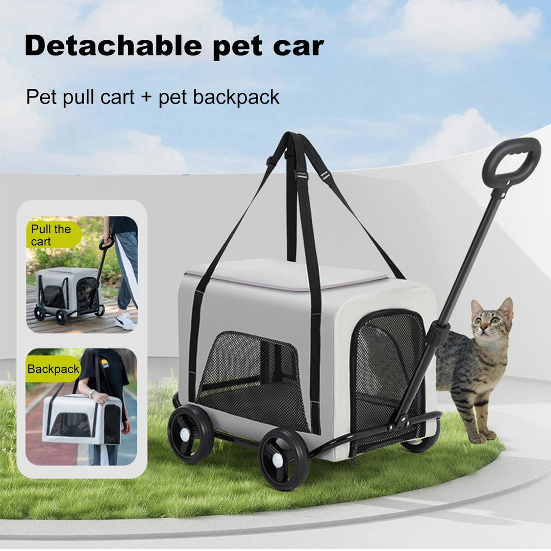 Dog Stroller 4 Wheel Pet Stroller with 360 Rotatable Retractable Handle Ventilated Pet Bag Foldable Pet Stroller for Image 7