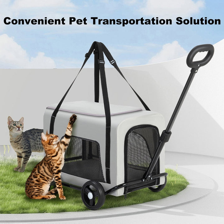 Dog Stroller 4 Wheel Pet Stroller with 360 Rotatable Retractable Handle Ventilated Pet Bag Foldable Pet Stroller for Image 10