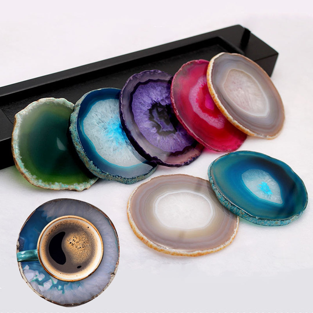 Polished Dyed Coaster Compact Stone Natural Agate Sliced Coaster Desktop Decor Image 1