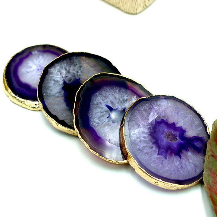 Polished Dyed Coaster Compact Stone Natural Agate Sliced Coaster Desktop Decor Image 11