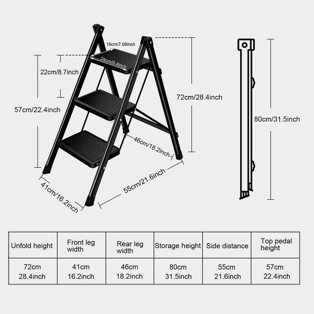 3 Step Folding Ladder 330 Lbs Capacity Lightweight Portable Ladder with Anti-Slip Wide Pedals Adults Household Image 7