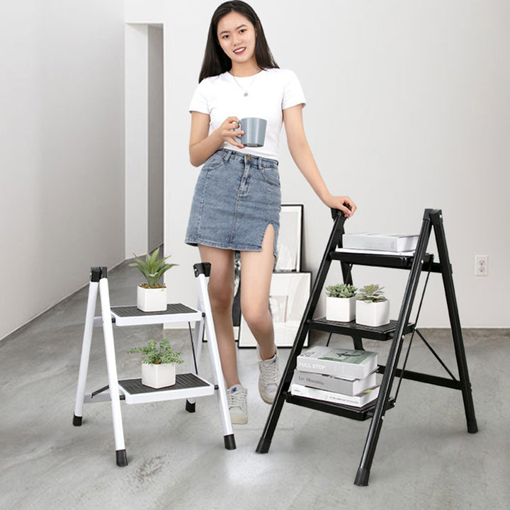 3 Step Folding Ladder 330 Lbs Capacity Lightweight Portable Ladder with Anti-Slip Wide Pedals Adults Household Image 8