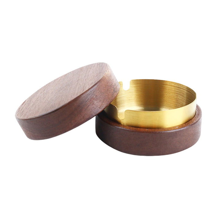 Round Ashtray with Wooden Lid Stainless Steel Liner Ashtray Non-Slip Base Easy to Clean Windproof Ashtray for Office Image 4