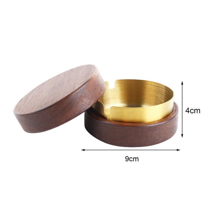 Round Ashtray with Wooden Lid Stainless Steel Liner Ashtray Non-Slip Base Easy to Clean Windproof Ashtray for Office Image 8