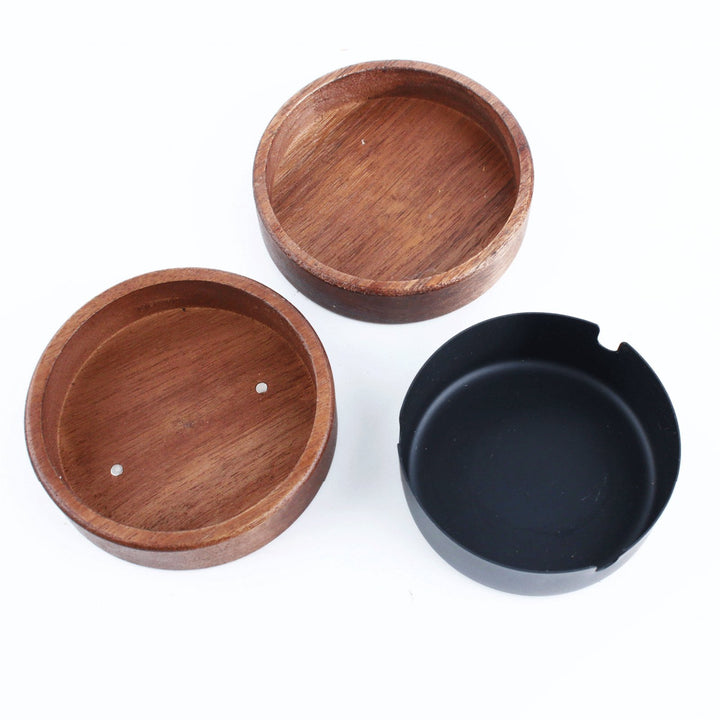 Round Ashtray with Wooden Lid Stainless Steel Liner Ashtray Non-Slip Base Easy to Clean Windproof Ashtray for Office Image 11