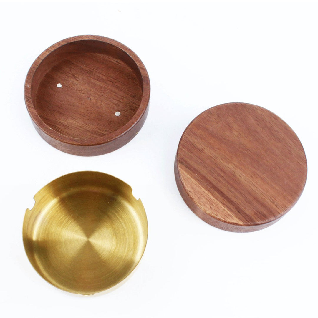 Round Ashtray with Wooden Lid Stainless Steel Liner Ashtray Non-Slip Base Easy to Clean Windproof Ashtray for Office Image 12